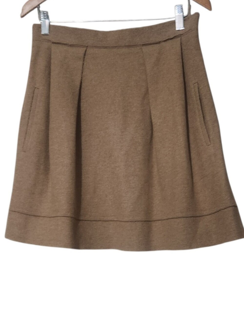 Aviu Structured Camel-Colored Pleated Wool A-line Skirt